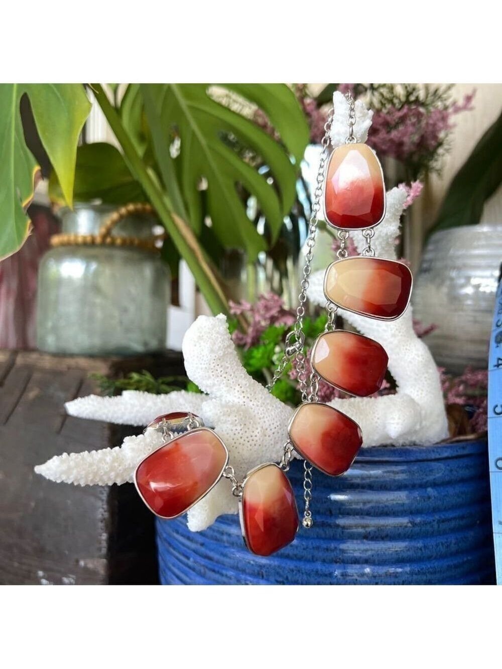 Silver Red Ombre Ballet Statement Necklace
